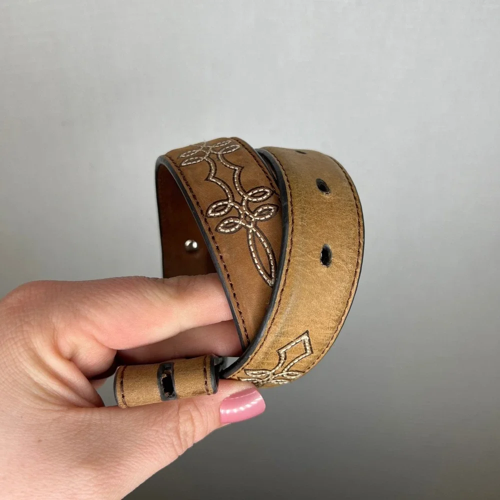 Nocona Belt Co Kids Tan Leather Western Embroidered Concho Belt Size 20 N4418444